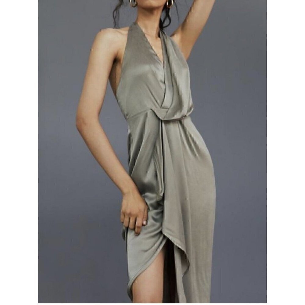 Significant Other Elaine Grey Halter Drape Dress US 6 AUS 10